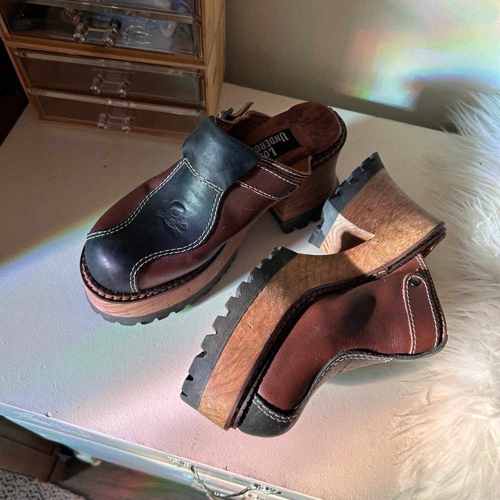 Vintage Leather Clogs with Skull Detail